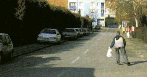 Slika uz pitanje: Vozite u situaciji kao na slici. Na kojeg sudionika prometa ste naišli?